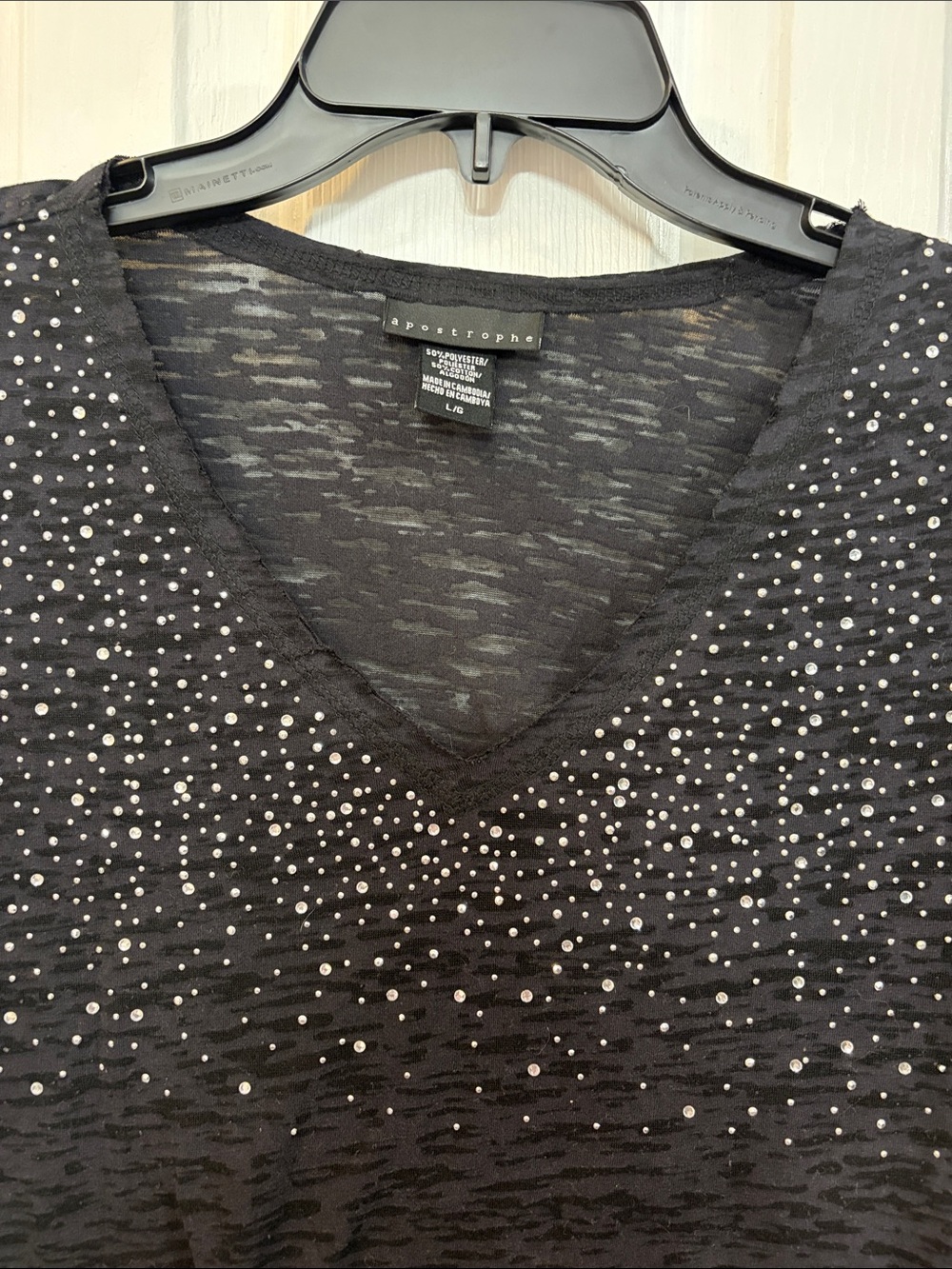 Apostrophe Black V-Neck Short Sleeve Top with Silver Studs